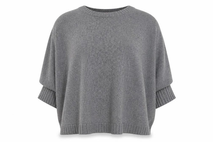 Monsoon Women Grey Knit Crew Neck 3/4 Sleeve Relaxed Jumper S