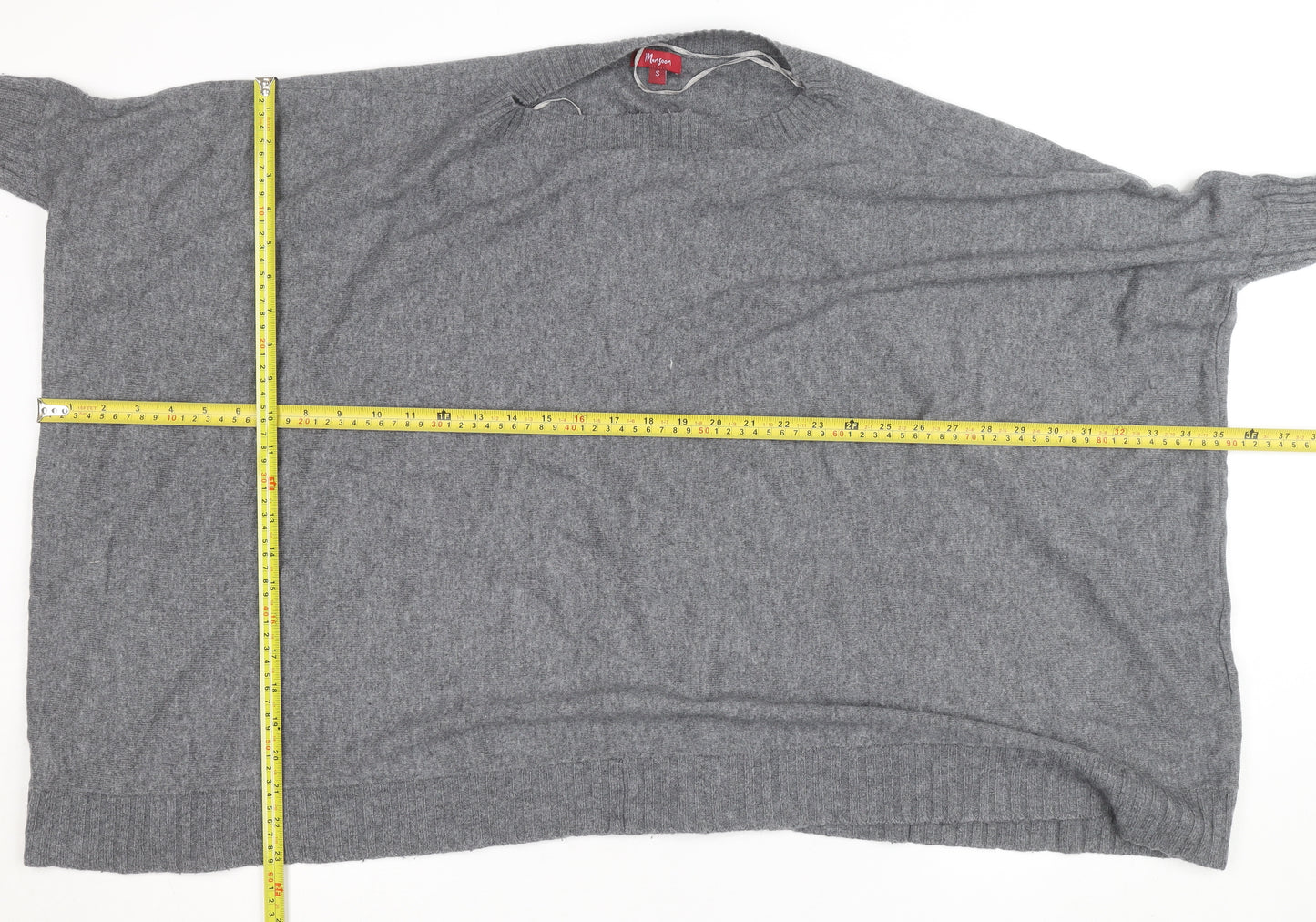 Monsoon Women Grey Knit Crew Neck 3/4 Sleeve Relaxed Jumper S