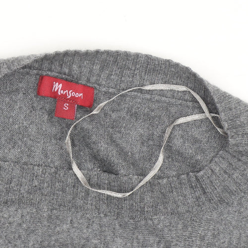 Monsoon Women Grey Knit Crew Neck 3/4 Sleeve Relaxed Jumper S