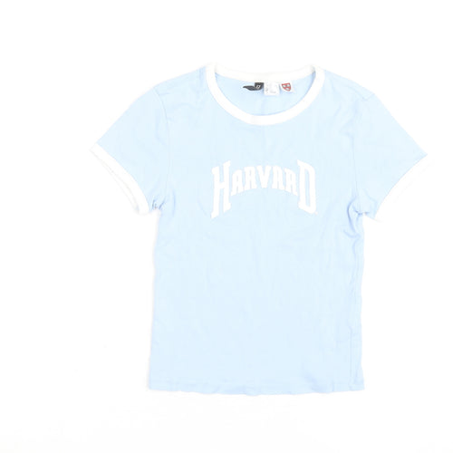 H&M Girls Blue Harvard Ringer T-Shirt XS Cotton Elastane Short Sleeve