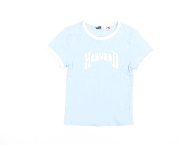 H&M Girls Blue Harvard Ringer T-Shirt XS Cotton Elastane Short Sleeve