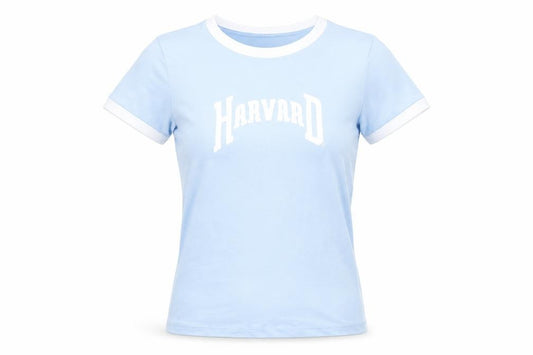 H&M Girls Blue Harvard Ringer T-Shirt XS Cotton Elastane Short Sleeve
