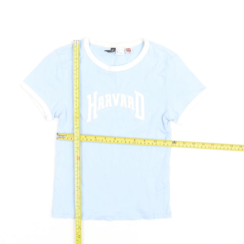 H&M Girls Blue Harvard Ringer T-Shirt XS Cotton Elastane Short Sleeve