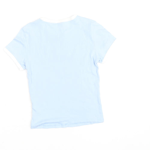H&M Girls Blue Harvard Ringer T-Shirt XS Cotton Elastane Short Sleeve
