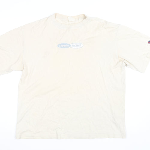 Champion Men's Beige Crew Neck Short Sleeve Cotton T-Shirt Medium