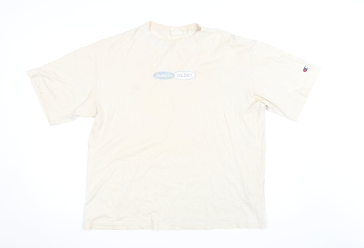 Champion Men's Beige Crew Neck Short Sleeve Cotton T-Shirt Medium