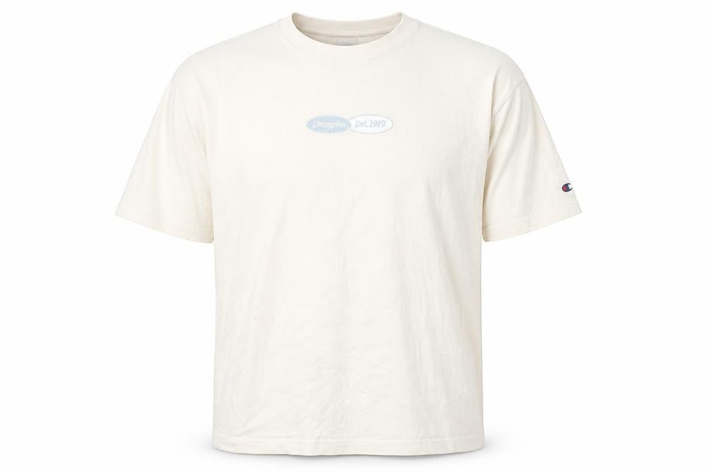 Champion Men's Beige Crew Neck Short Sleeve Cotton T-Shirt Medium
