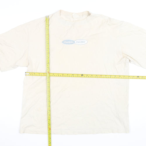 Champion Men's Beige Crew Neck Short Sleeve Cotton T-Shirt Medium