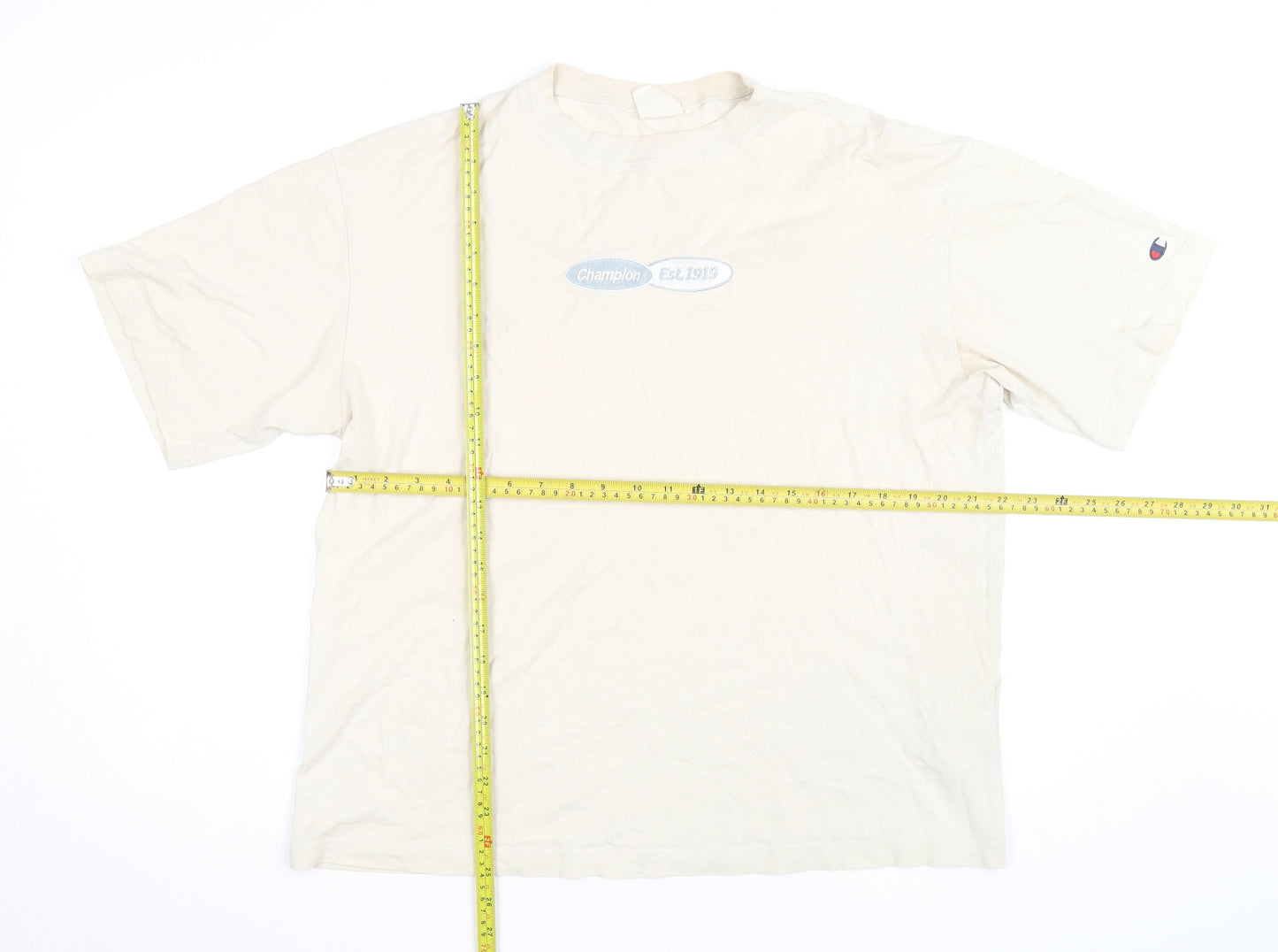 Champion Men's Beige Crew Neck Short Sleeve Cotton T-Shirt Medium