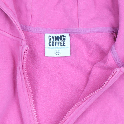 Gym+Coffee Girls Pink Full Zip Hoodie 11-12 Years Hooded Fleece Sweatshirt