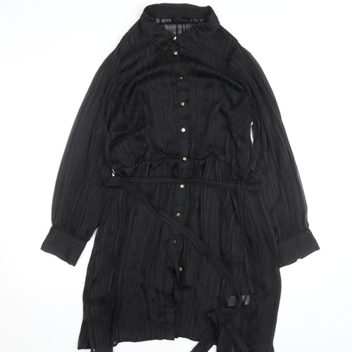 New Look Women's Black Size 16 Collared Belted Chiffon Shirt Dress