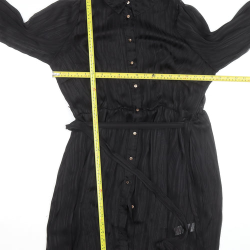 New Look Women's Black Size 16 Collared Belted Chiffon Shirt Dress