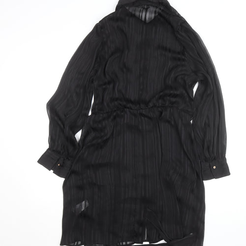 New Look Women's Black Size 16 Collared Belted Chiffon Shirt Dress