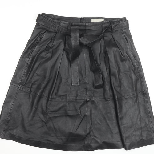 InWear Women’s Black Leather A-Line Knee Length Skirt Size 14