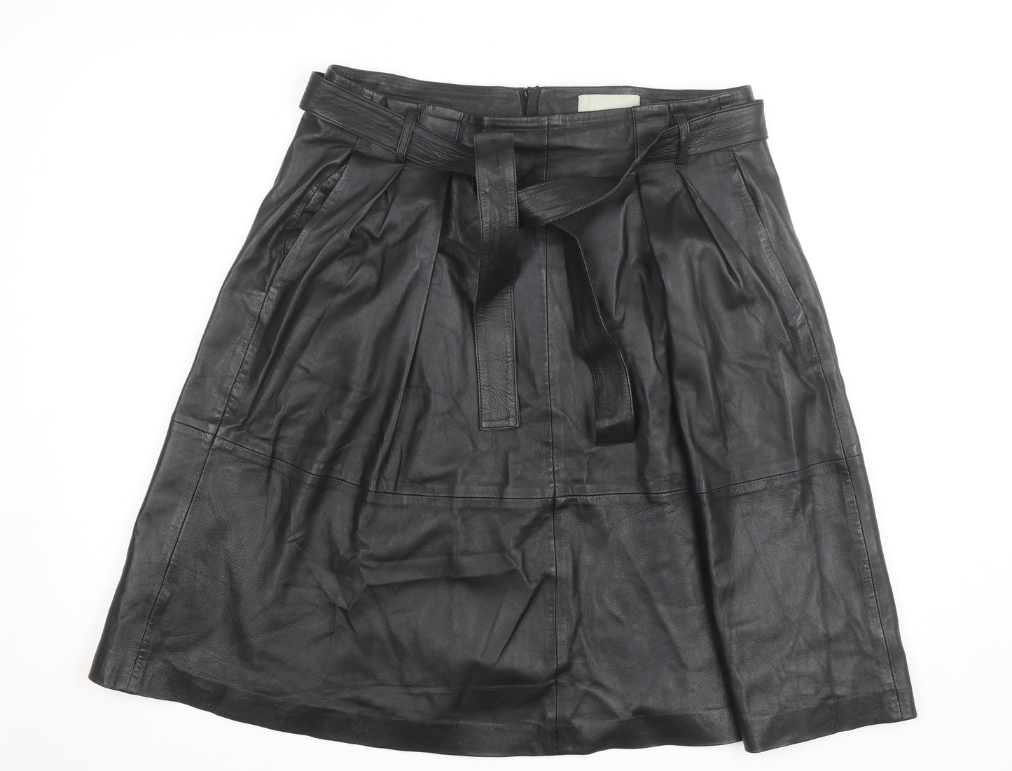 InWear Women’s Black Leather A-Line Knee Length Skirt Size 14