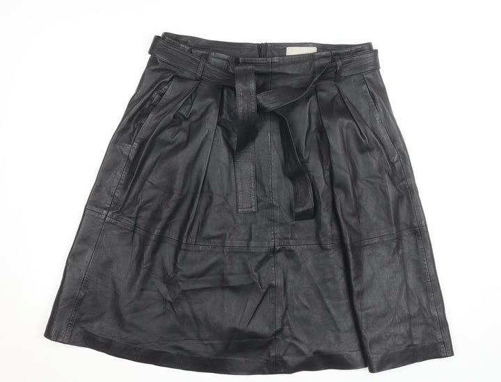 InWear Women’s Black Leather A-Line Knee Length Skirt Size 14