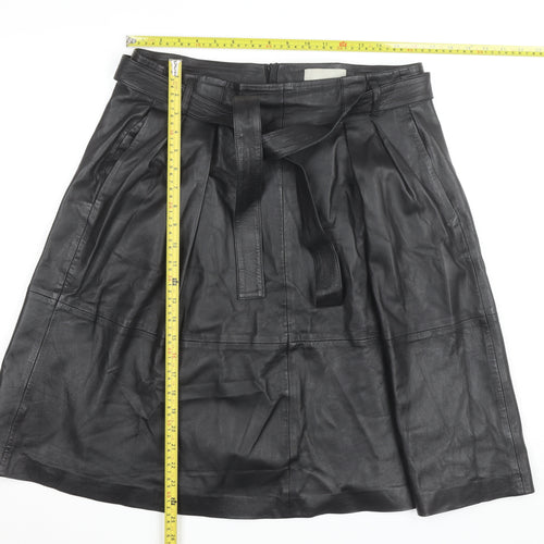 InWear Women’s Black Leather A-Line Knee Length Skirt Size 14