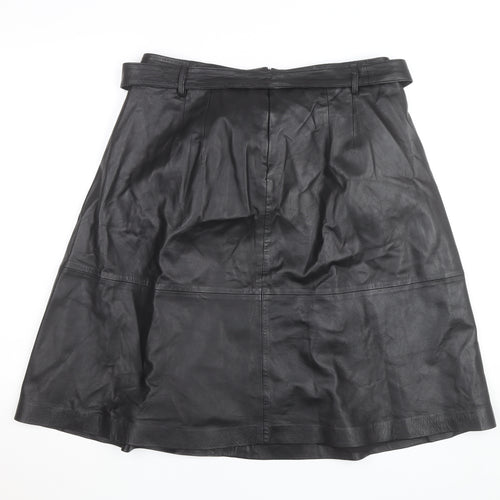 InWear Women’s Black Leather A-Line Knee Length Skirt Size 14