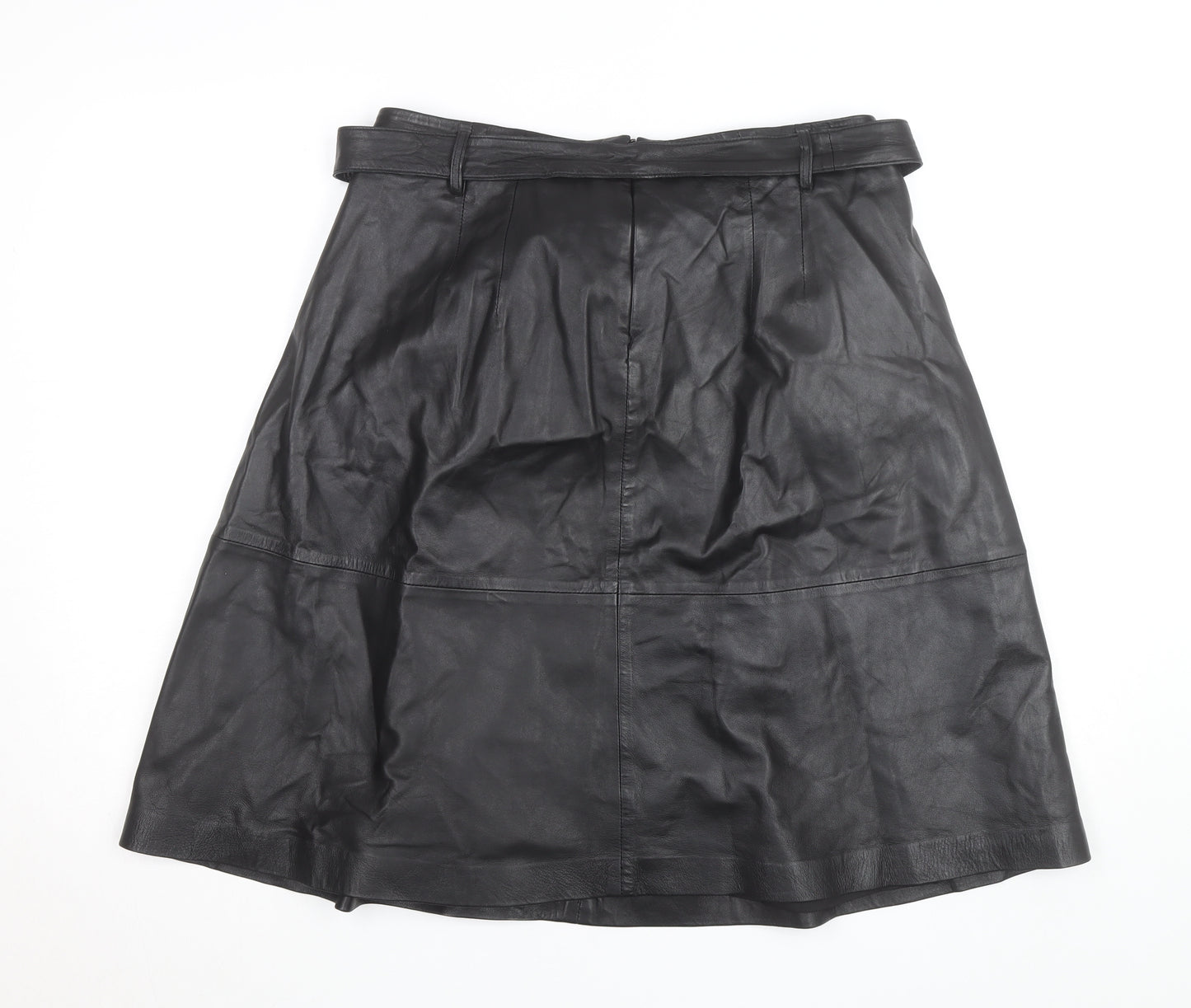 InWear Women’s Black Leather A-Line Knee Length Skirt Size 14