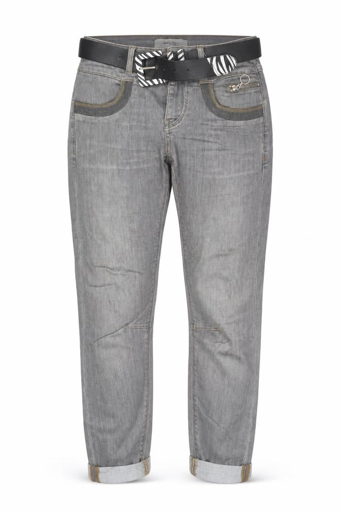 Mos Mosh Women's Grey Boyfriend Jeans with Belt Size M