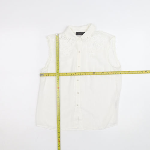 Savida Women's White Embroidered Sleeveless Collared Blouse Size 10