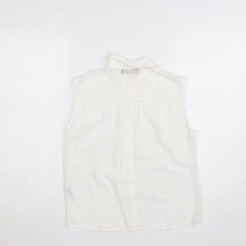 Savida Women's White Embroidered Sleeveless Collared Blouse Size 10