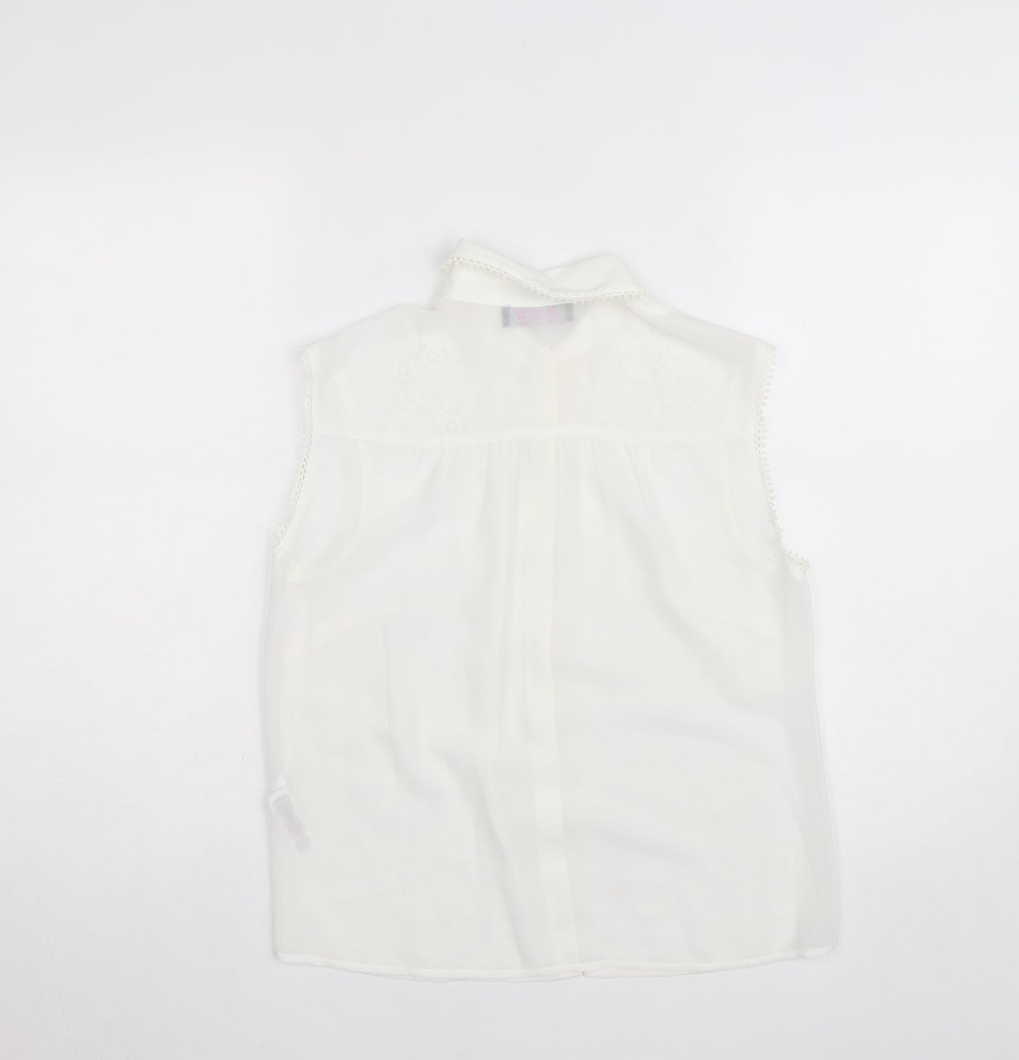 Savida Women's White Embroidered Sleeveless Collared Blouse Size 10