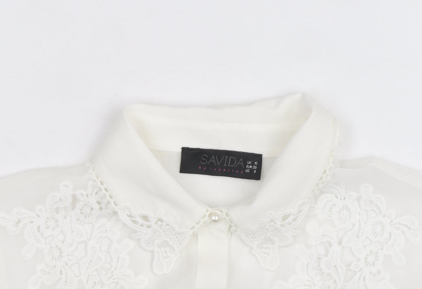 Savida Women's White Embroidered Sleeveless Collared Blouse Size 10