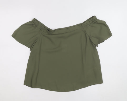 New Look Women's Green Off Shoulder Chiffon Blouse Size 10