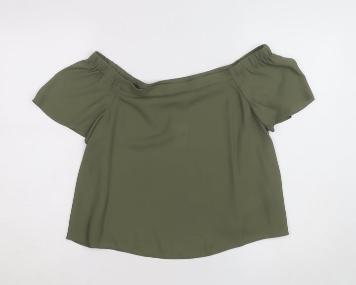 New Look Women's Green Off Shoulder Chiffon Blouse Size 10