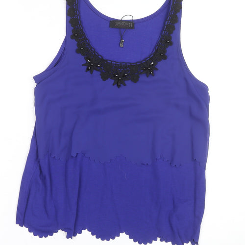 Savida Women’s Blue Beaded Scoop Neck Camisole Tank Top Size 12