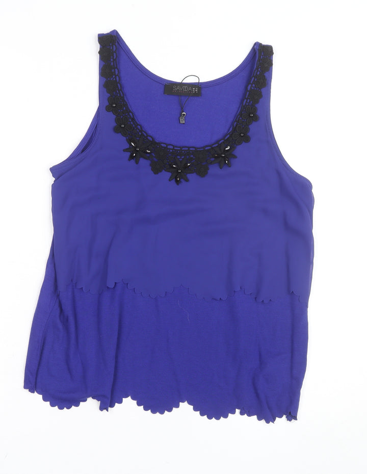 Savida Women’s Blue Beaded Scoop Neck Camisole Tank Top Size 12