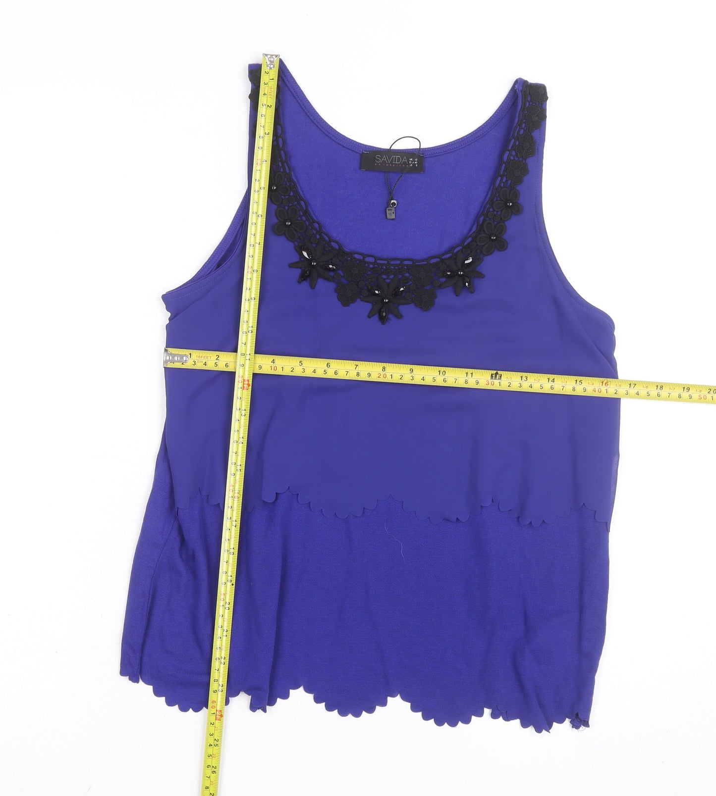 Savida Women’s Blue Beaded Scoop Neck Camisole Tank Top Size 12