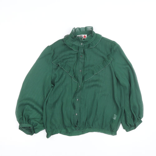 Chelsea Girl Women's Green Ruffle Long Sleeve Chiffon Blouse Size 8