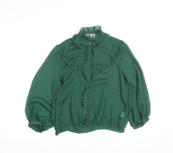 Chelsea Girl Women's Green Ruffle Long Sleeve Chiffon Blouse Size 8