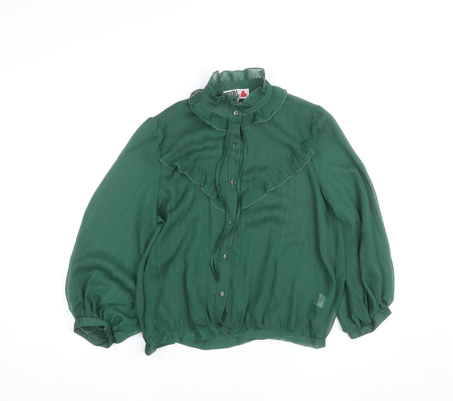 Chelsea Girl Women's Green Ruffle Long Sleeve Chiffon Blouse Size 8