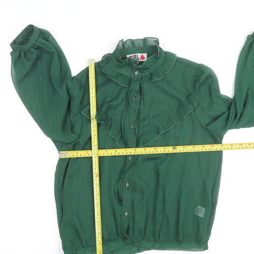 Chelsea Girl Women's Green Ruffle Long Sleeve Chiffon Blouse Size 8