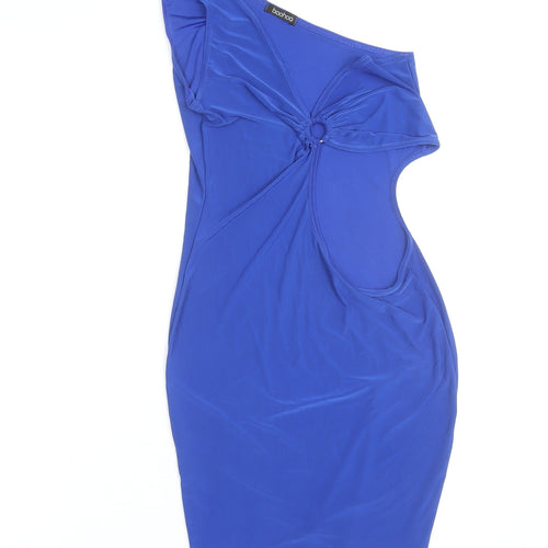 Boohoo Women Blue One Shoulder Bodycon Cut Out Dress Size M