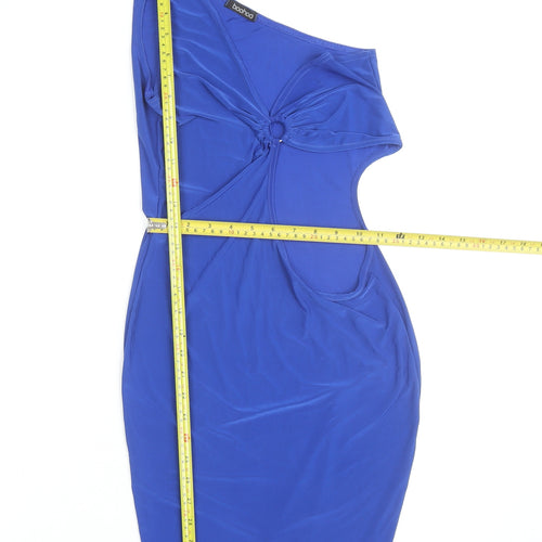 Boohoo Women Blue One Shoulder Bodycon Cut Out Dress Size M