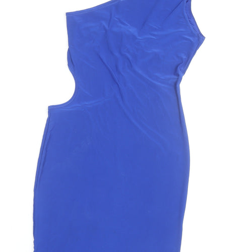 Boohoo Women Blue One Shoulder Bodycon Cut Out Dress Size M