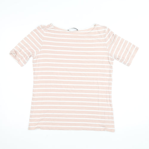 Betty Barclay Women's Beige Striped Boat Neck Short Sleeve T-Shirt Size 14