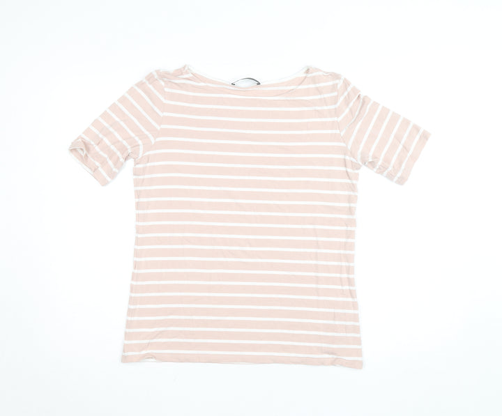 Betty Barclay Women's Beige Striped Boat Neck Short Sleeve T-Shirt Size 14