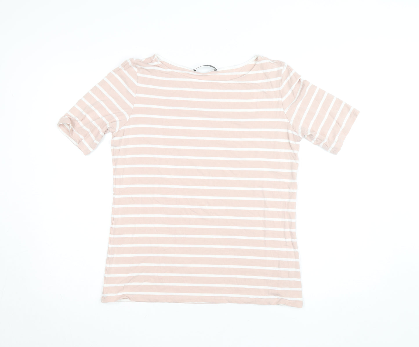Betty Barclay Women's Beige Striped Boat Neck Short Sleeve T-Shirt Size 14