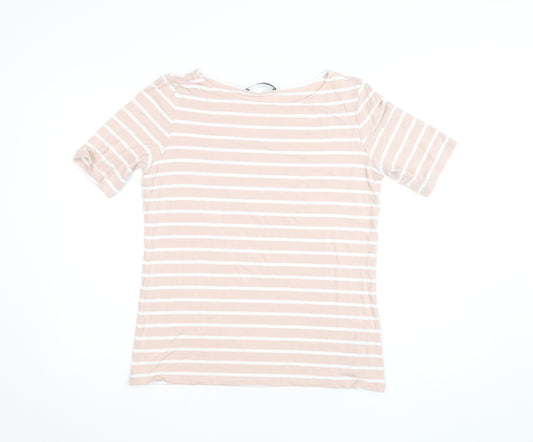 Betty Barclay Women's Beige Striped Boat Neck Short Sleeve T-Shirt Size 14