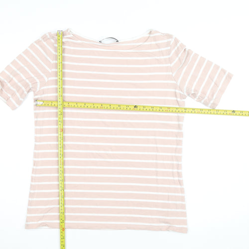 Betty Barclay Women's Beige Striped Boat Neck Short Sleeve T-Shirt Size 14
