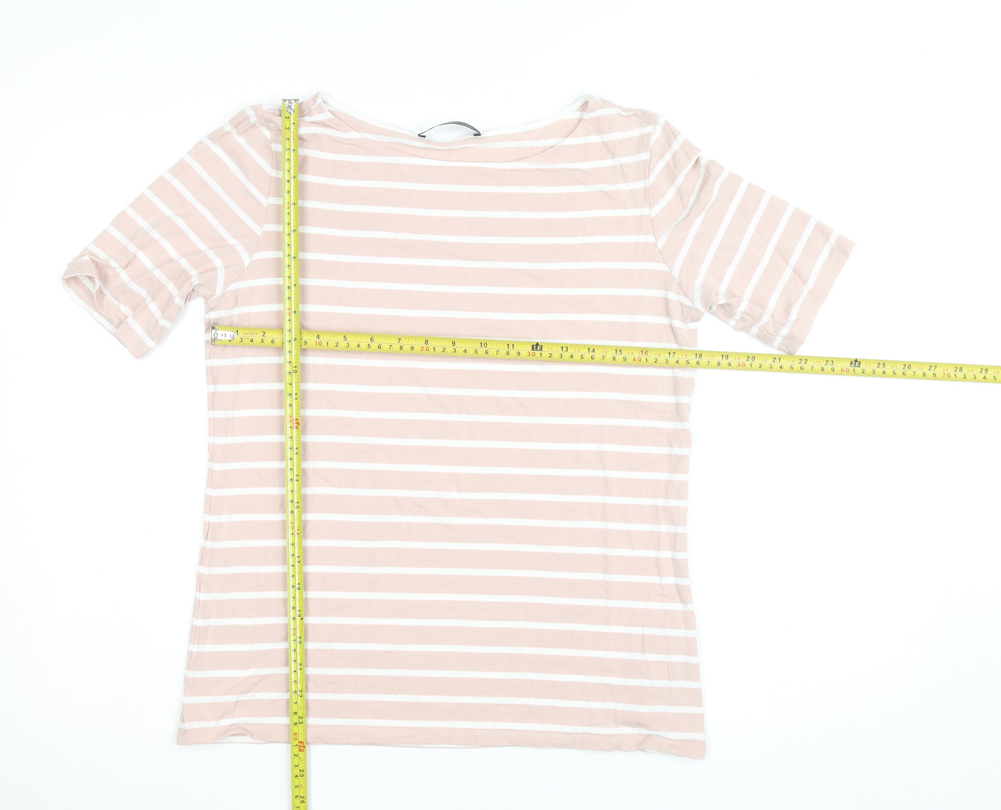 Betty Barclay Women's Beige Striped Boat Neck Short Sleeve T-Shirt Size 14
