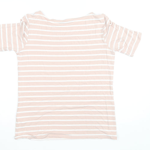 Betty Barclay Women's Beige Striped Boat Neck Short Sleeve T-Shirt Size 14