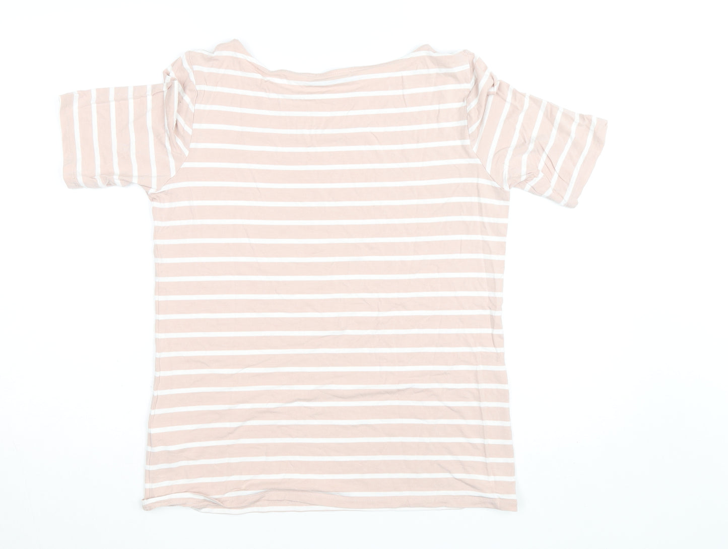 Betty Barclay Women's Beige Striped Boat Neck Short Sleeve T-Shirt Size 14