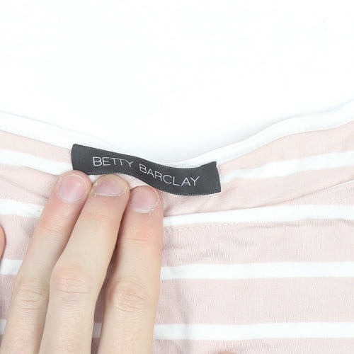 Betty Barclay Women's Beige Striped Boat Neck Short Sleeve T-Shirt Size 14