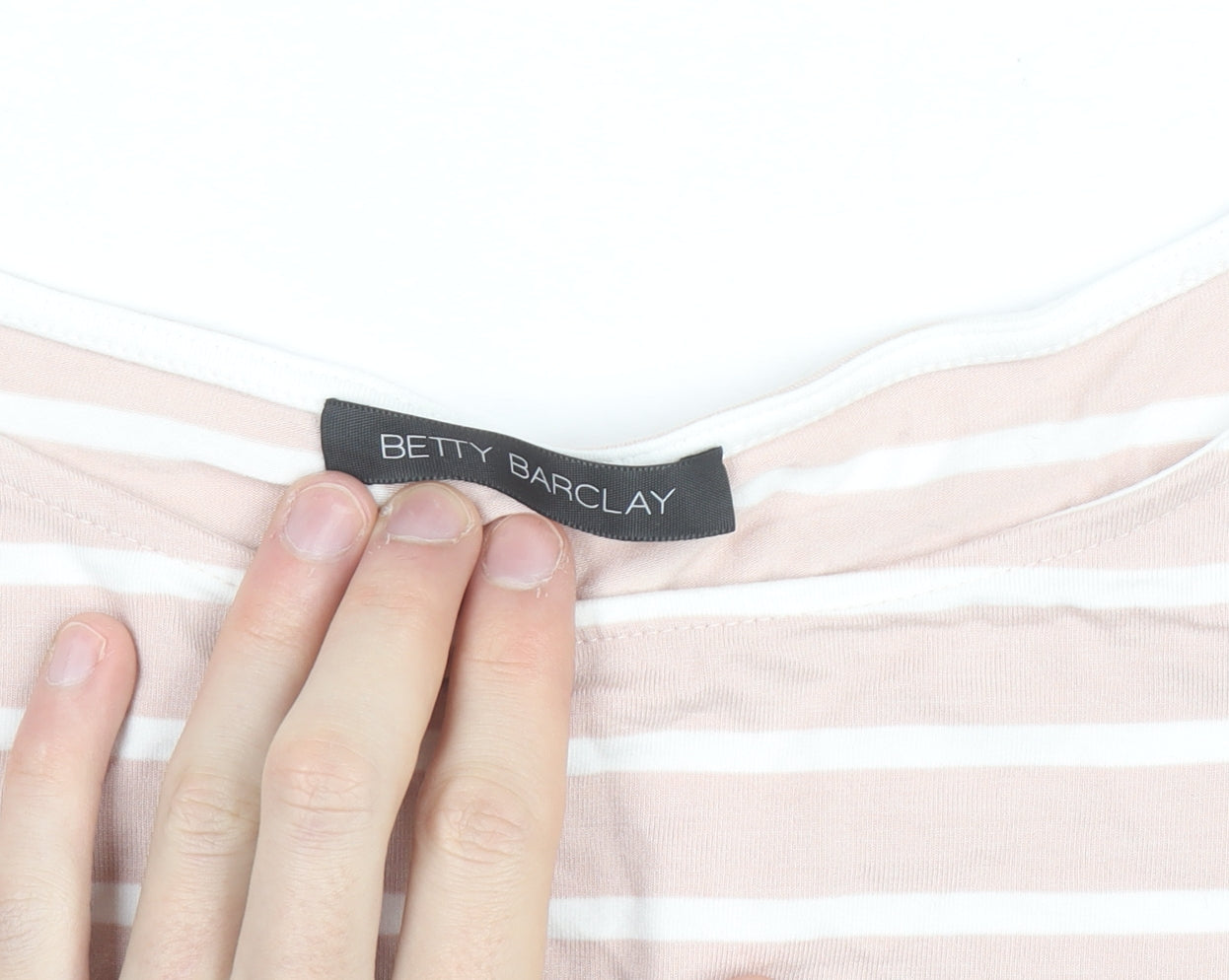 Betty Barclay Women's Beige Striped Boat Neck Short Sleeve T-Shirt Size 14